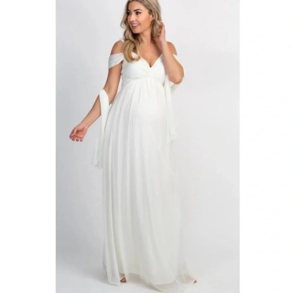 -‎ New* White Chiffon Cold Shoulder Maternity…